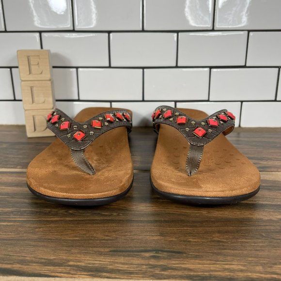 Vionic Floriana Women's Size 9 Shoes Bronze Croc Print Orthaheel Thong Sandals - Picture 2 of 10